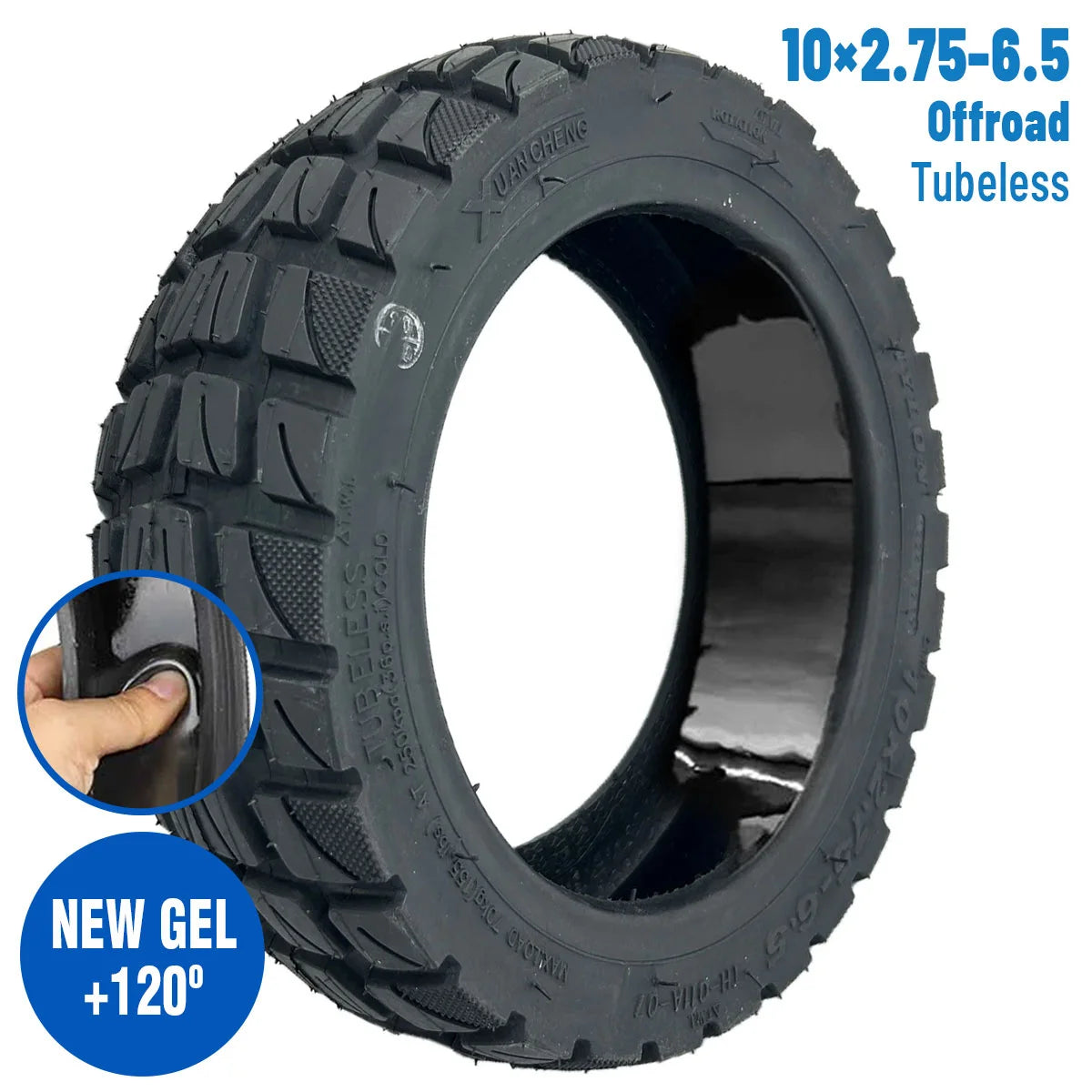 Pneu Off Road 10x2.75-6.5 tubeless avec gel anti-crevaison pour trottinette électrique