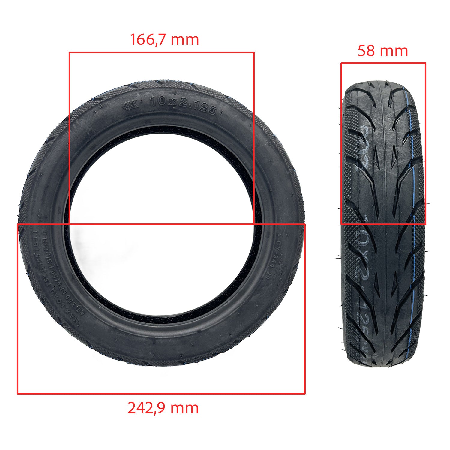 Taille pneu tubeless 10×2.125‑6.5 — faible résistance au roulement