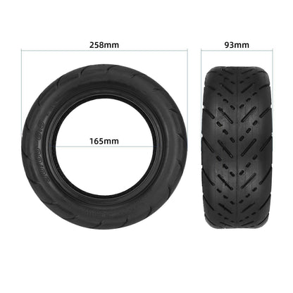 Dimensions du pneu 90/65-6.5 Xuancheng : diamètre 258 mm, largeur 93 mm, jante 165 mm, poids 1 197 g