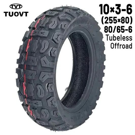 Pneu tout-terrain 10x3.00-6 tubeless TUOVT pour trottinette électrique – crampons larges, adhérence renforcée, idéal off-road
