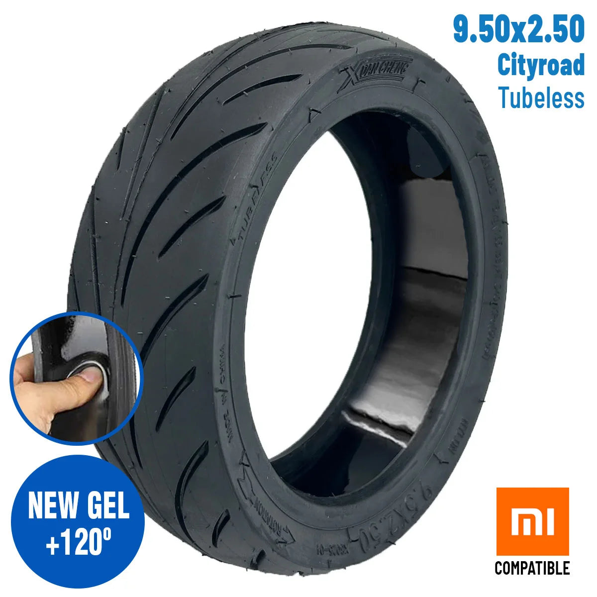 Pneu 9.5x2.50 tubeless avec gel anti crevaison pour trottinette électrique