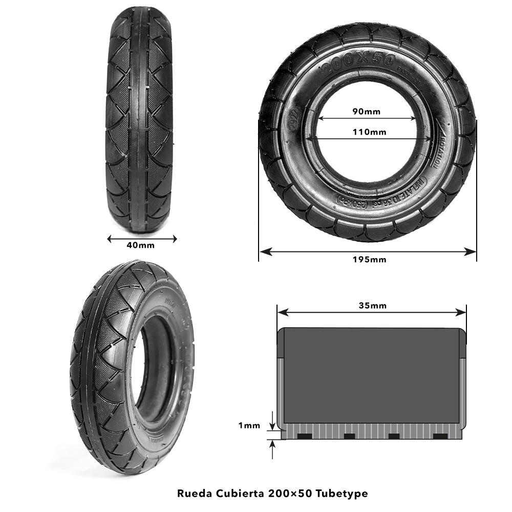 Mesures du pneu CST 200x50 sur trottinette Speedway Mini 4 Pro
