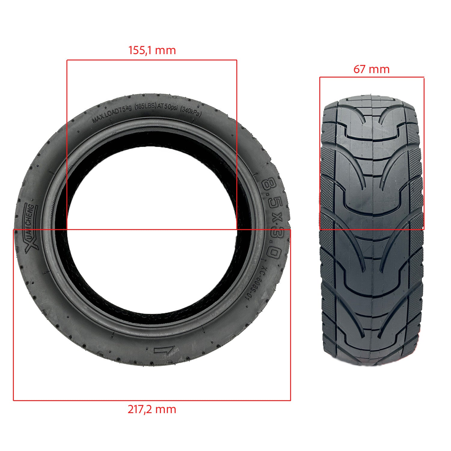 Pneu gonflable 8.5x3-6.1 Xuancheng pour trottinette Dualtron Mini
