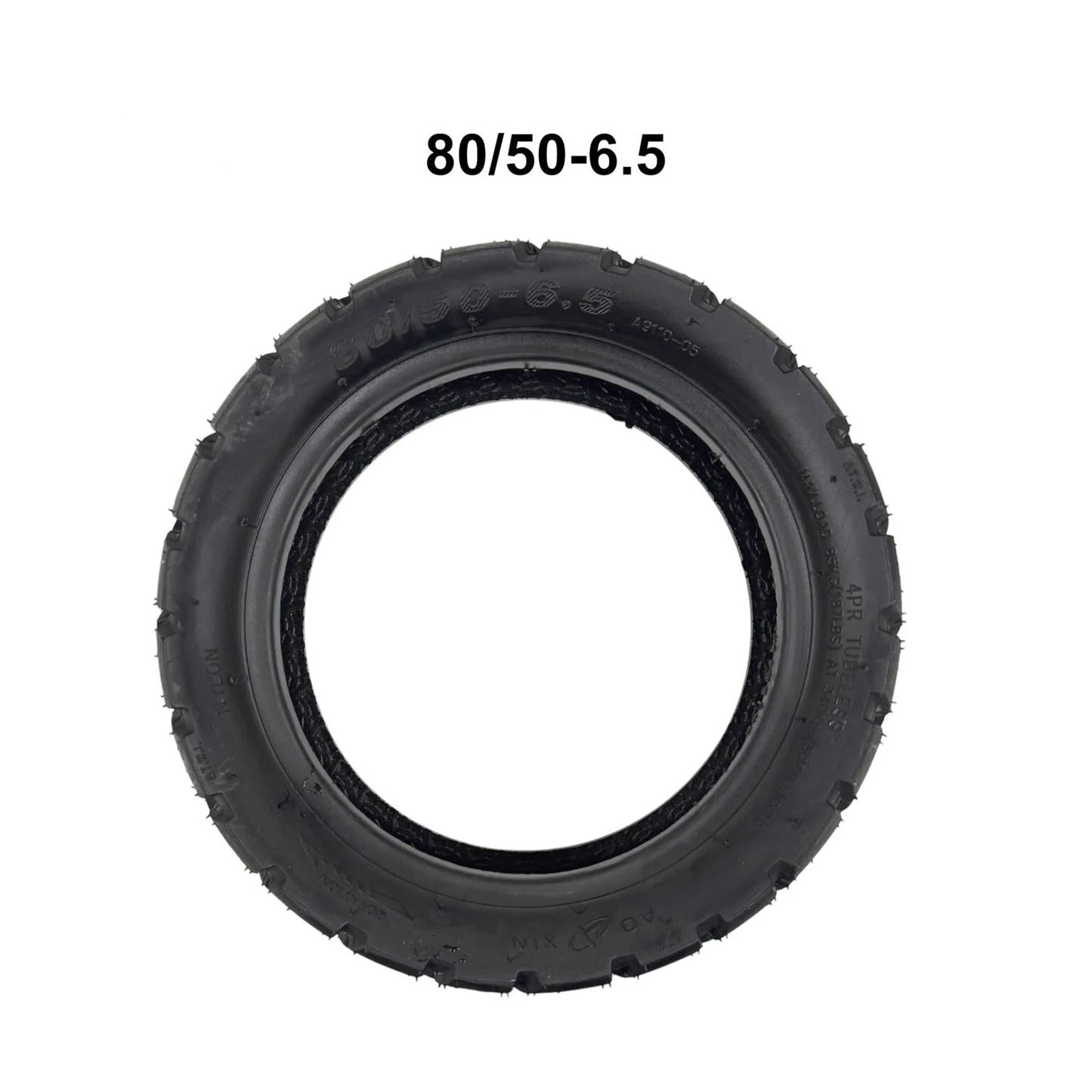 Structure interne d'un pneu tubeless standard 80/50-6.5 pour jante 6.5 pouces.