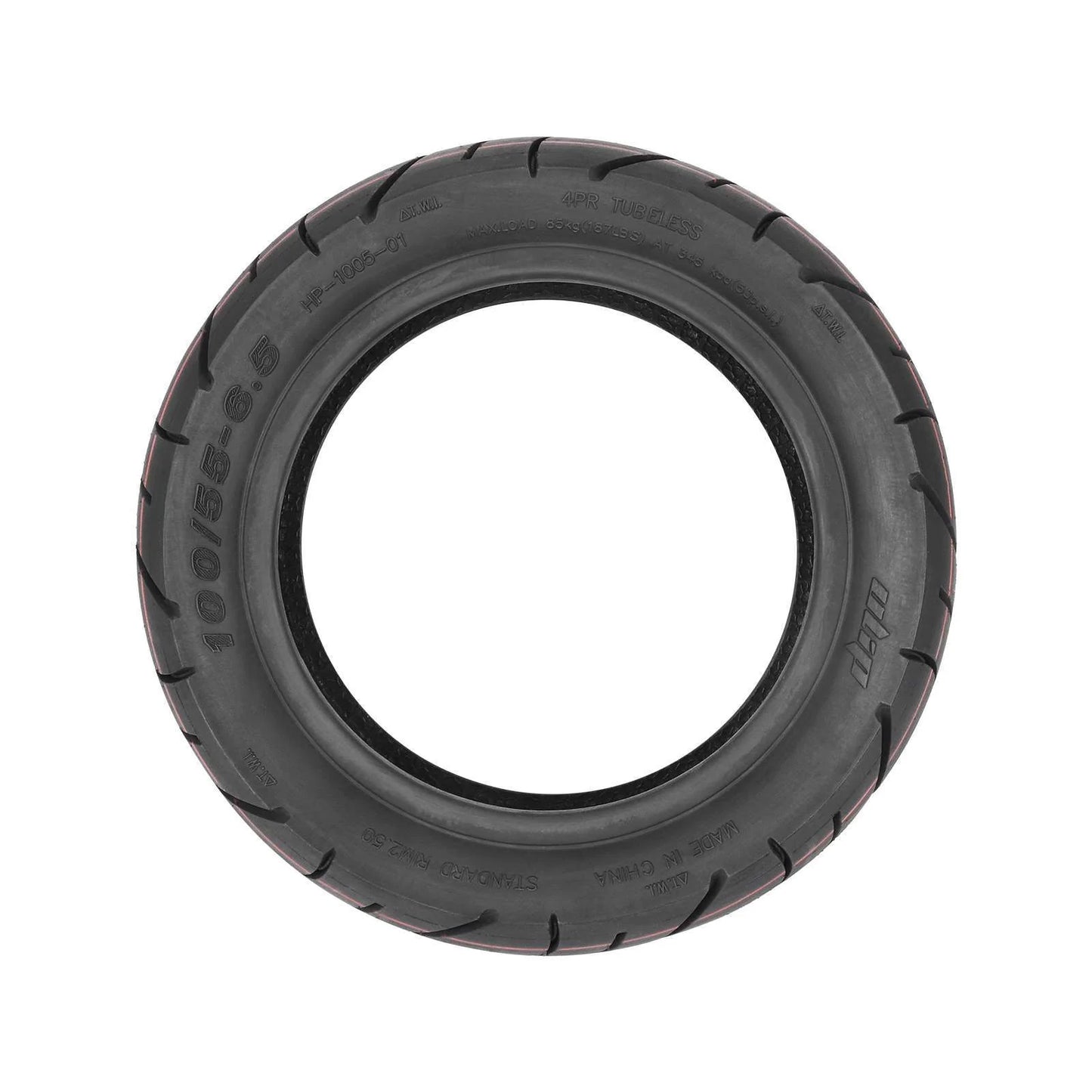 Pneu 100/55-6.5 gel anti-crevaison vu de face, marquage 100/55-6.5
